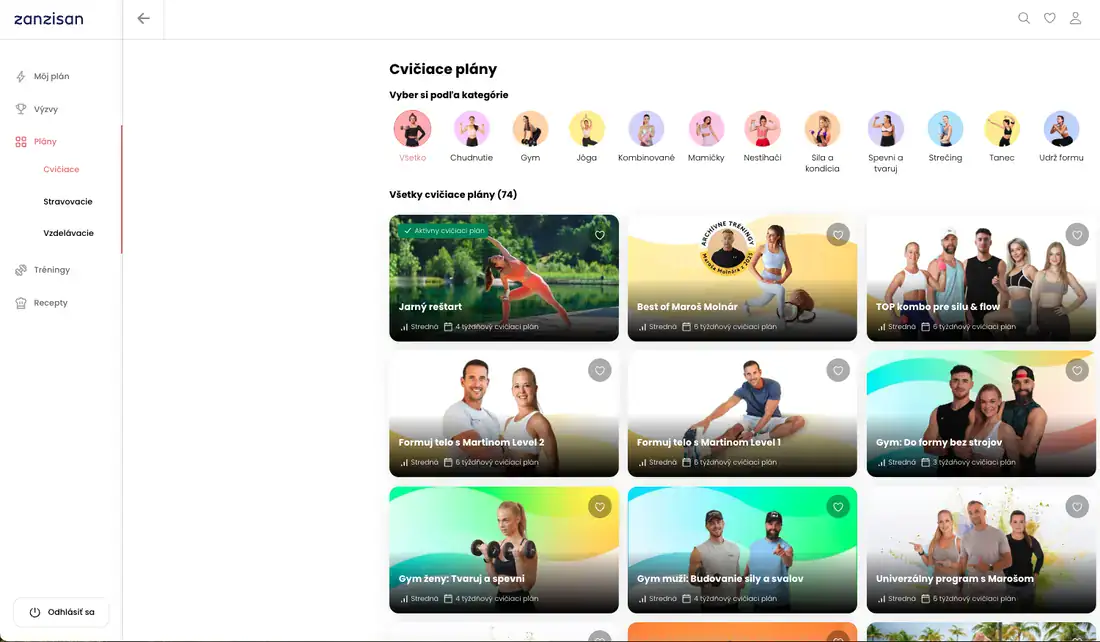 Cvičiace plány vo fitness platforme zanzisan